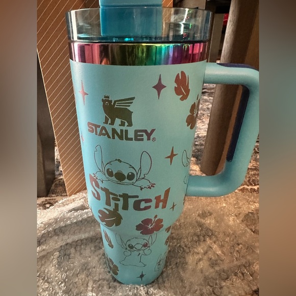 Stanley Beautiful Blue ‘Stitch’ Tumbler w/Rainbow Chrome Designs - 40oz NEW
